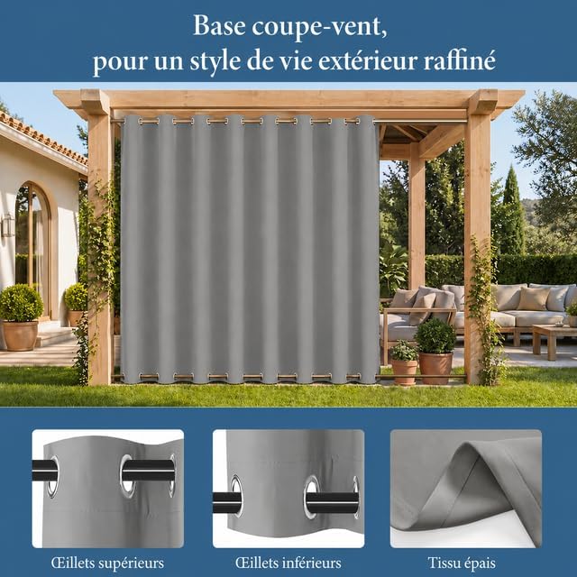 Rosnek Outdoor Vorhang Wetterfest mit Obere Ösen,2 Stück Gewichtet Outdoorvorhänge 213x254cm Outdoor