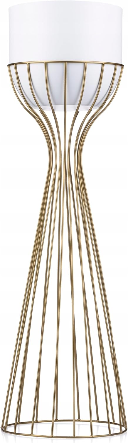 HowHomely Moderne Blumenständer Metall 68 cm Hoch mit Weiss Blumentopf Rund 18 cm Ø auf Robuste Gold