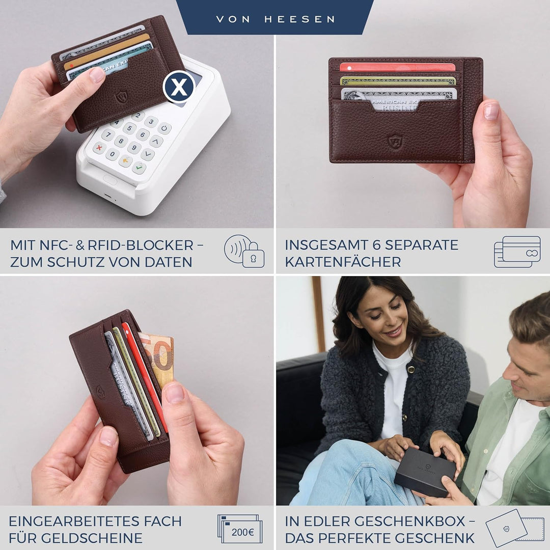 VON HEESEN® Echtleder RFID Kartenetui aus Nappa-Leder - 9 Fächer - Querformat Kreditkartenetui für D