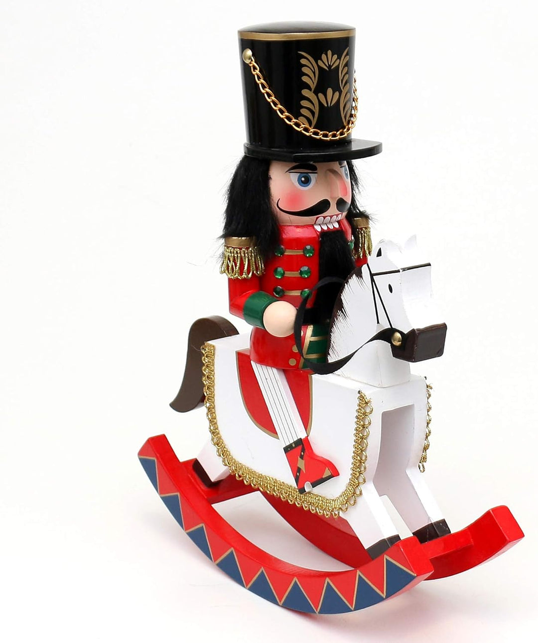 Dekohelden24 Holz Nussknacker Soldat auf Schaukelpferd in rot/weiss, 30 cm, Soldat