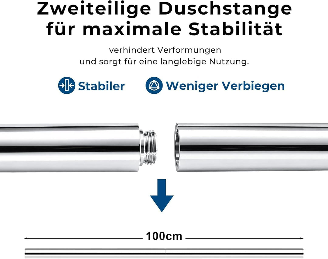 Görbach Duschstange 100 cm Edelstahl Brausestange, Chrom | flexibel 30–94 cm verstellbare Wandhalter