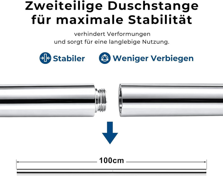 Görbach Duschstange 100 cm Edelstahl Brausestange, Chrom | flexibel 30–94 cm verstellbare Wandhalter