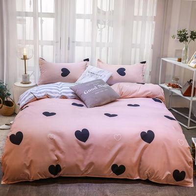 Freyamy Bettwäsche 200x220cm 3teilig Rosa Schwarz Herz Bettwaren-Sets Gebürstet Microfaser Weiche We