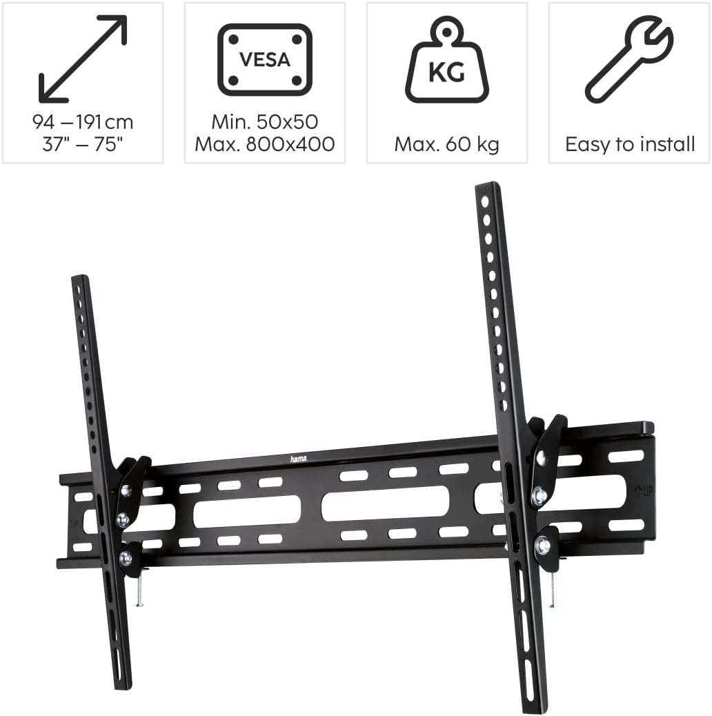 Hama TV Wandhalterung Neigbar (37 - 75 Zoll TV Halterung für grosse Fernseher bis zu 60 kg, max. VES