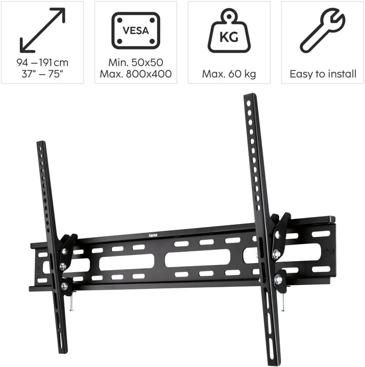 Hama TV Wandhalterung Neigbar (37 - 75 Zoll TV Halterung für grosse Fernseher bis zu 60 kg, max. VES