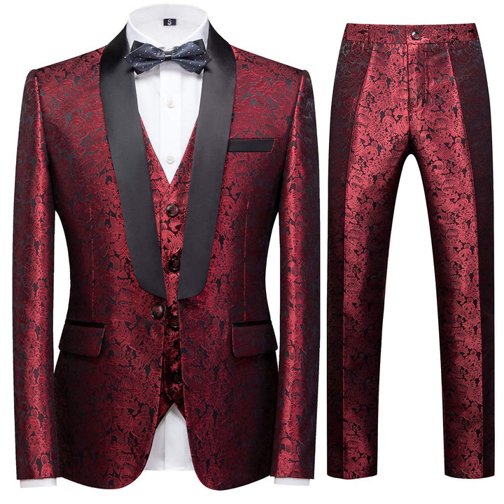 Sliktaa Anzug Herren 3-Teillig mit Schalkragen Muster Hochzeit Formell Business Smoking Jacke Weste