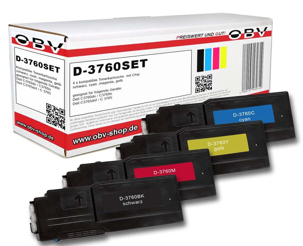 OBV 4X kompatibler Toner für Dell C3760dn C3760n C3765dnf C3760 C3765 Serie schwarz,Cyan,Magenta, ge