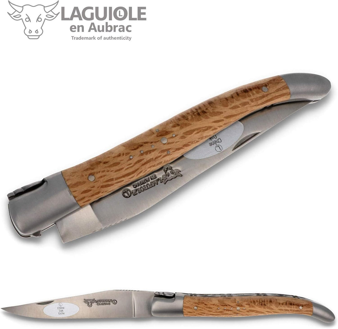 Laguiole en Aubrac Taschenmesser L0712GOIF 12 cm Doppelplatine, Griffschalen Grüne Eiche, Klinge 10