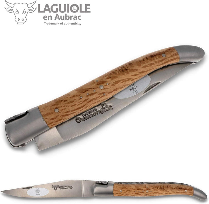 Laguiole en Aubrac Taschenmesser L0712GOIF 12 cm Doppelplatine, Griffschalen Grüne Eiche, Klinge 10