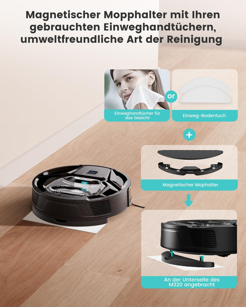 LEFANT M320 Saugroboter mit Wischfunktion 3 in 1, 6.000Pa Staubsauger Roboter mit Präzise-Entfernung