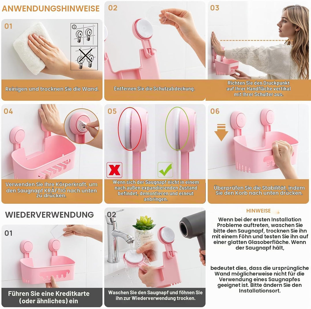 LEVERLOC Duschablage Saugnapf &amp; Seifenschale &amp; Zahnbürstenhalter 3er-Pack Duschregal ohne Bohren Abn