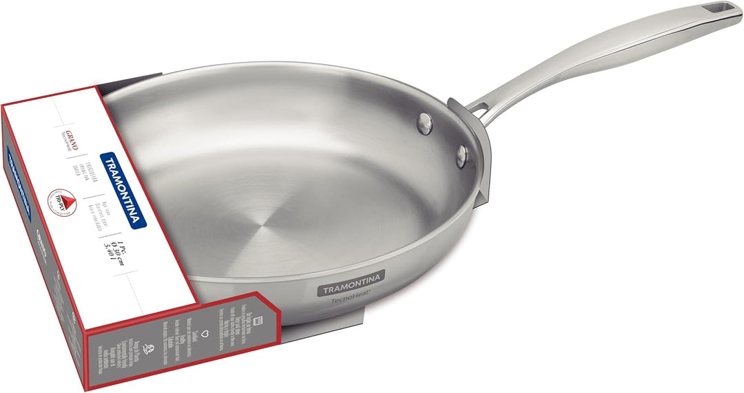 Tramontina Grano Bratpfanne, 18/10 Stahl, 3,4 Liter Ohne Antihaftbeschichtung 30 cm, Ohne Antihaftbe