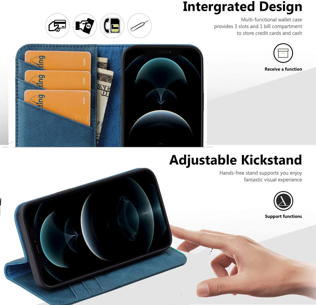 VISOUL Hülle für iPhone 12 Pro, iPhone 12 Handyhülle [100% Echtleder] [Lifetime Garantie] [RFID Schu