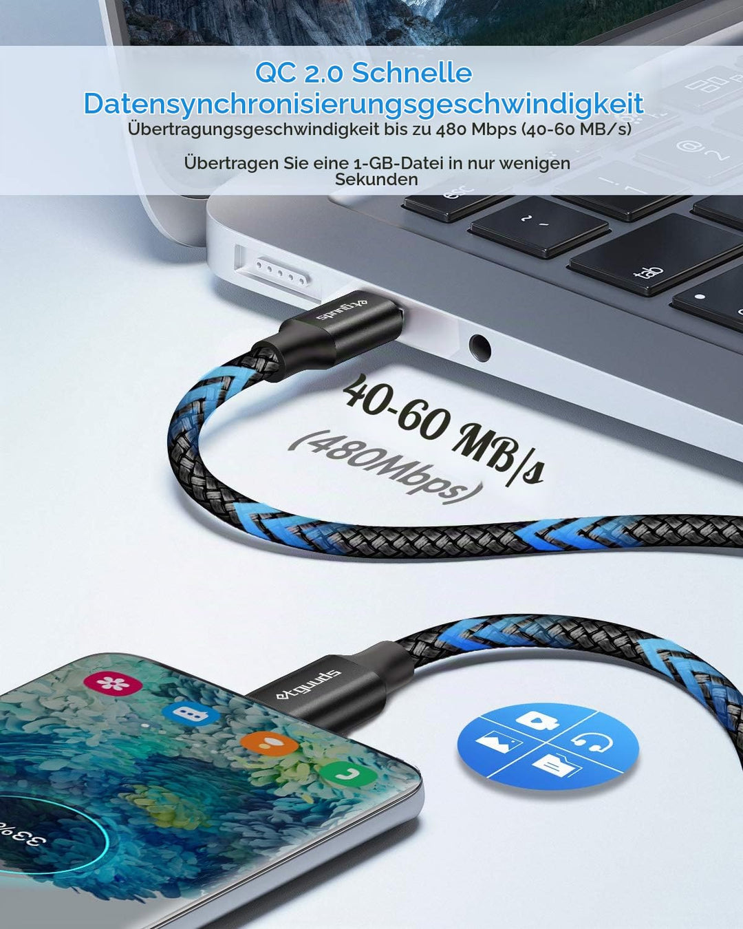 etguuds Extra Lang USB C auf USB C Kabel 9M, 60W Nylon Kabel USB C auf USB Type C Ladekabel für Gala