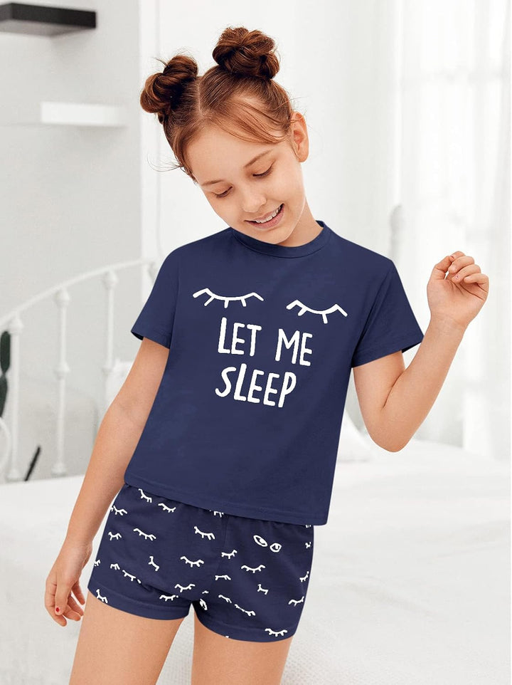 Haloumoning Mädchen Schlafanzüge Sommer Niedliche Shorts Set Bequem Kurzarm Cartoon bedrucktes Pyjam