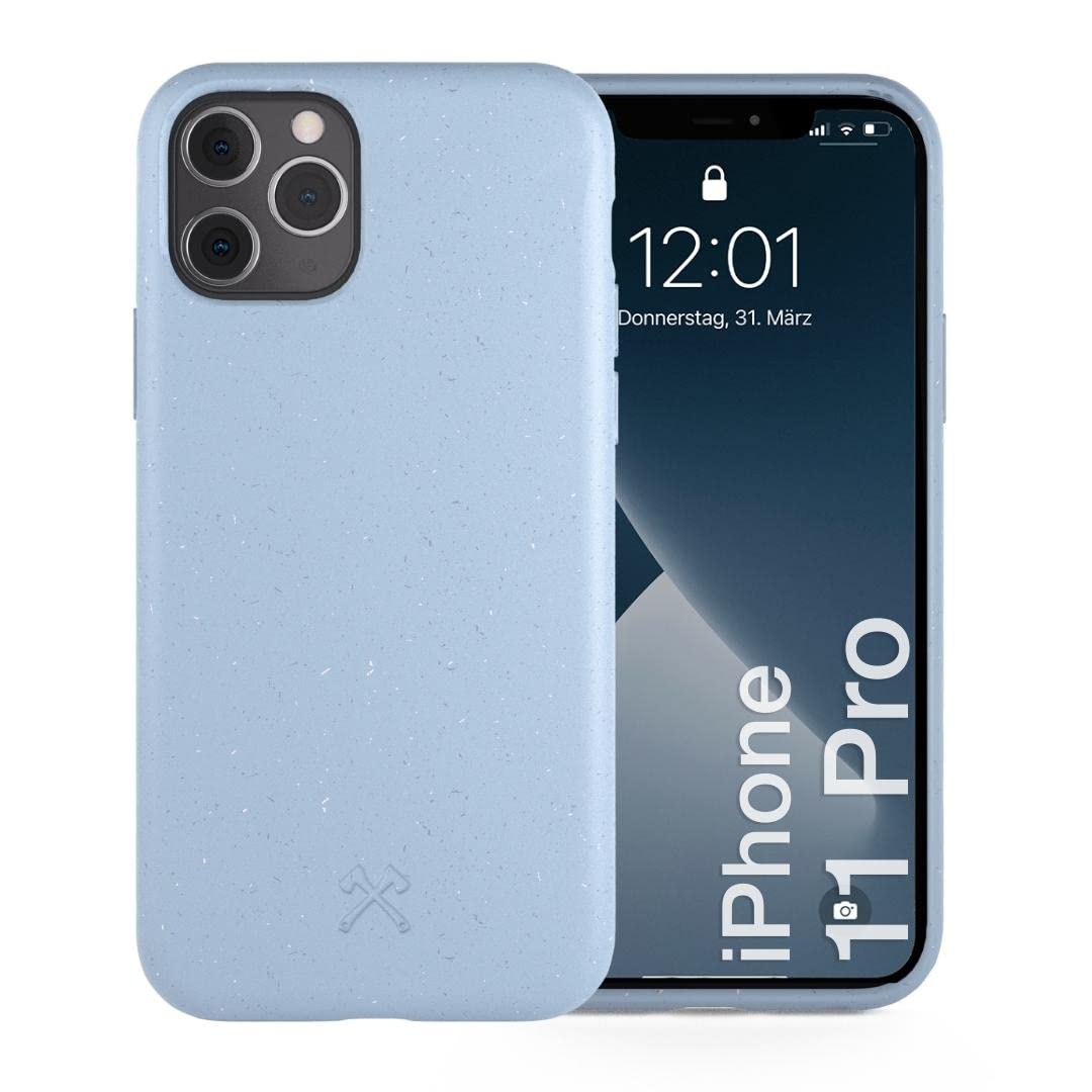 Woodcessories - Antibakterielle Bio Hülle kompatibel mit iPhone 11 Pro Hülle hellblau - Plastikfrei,