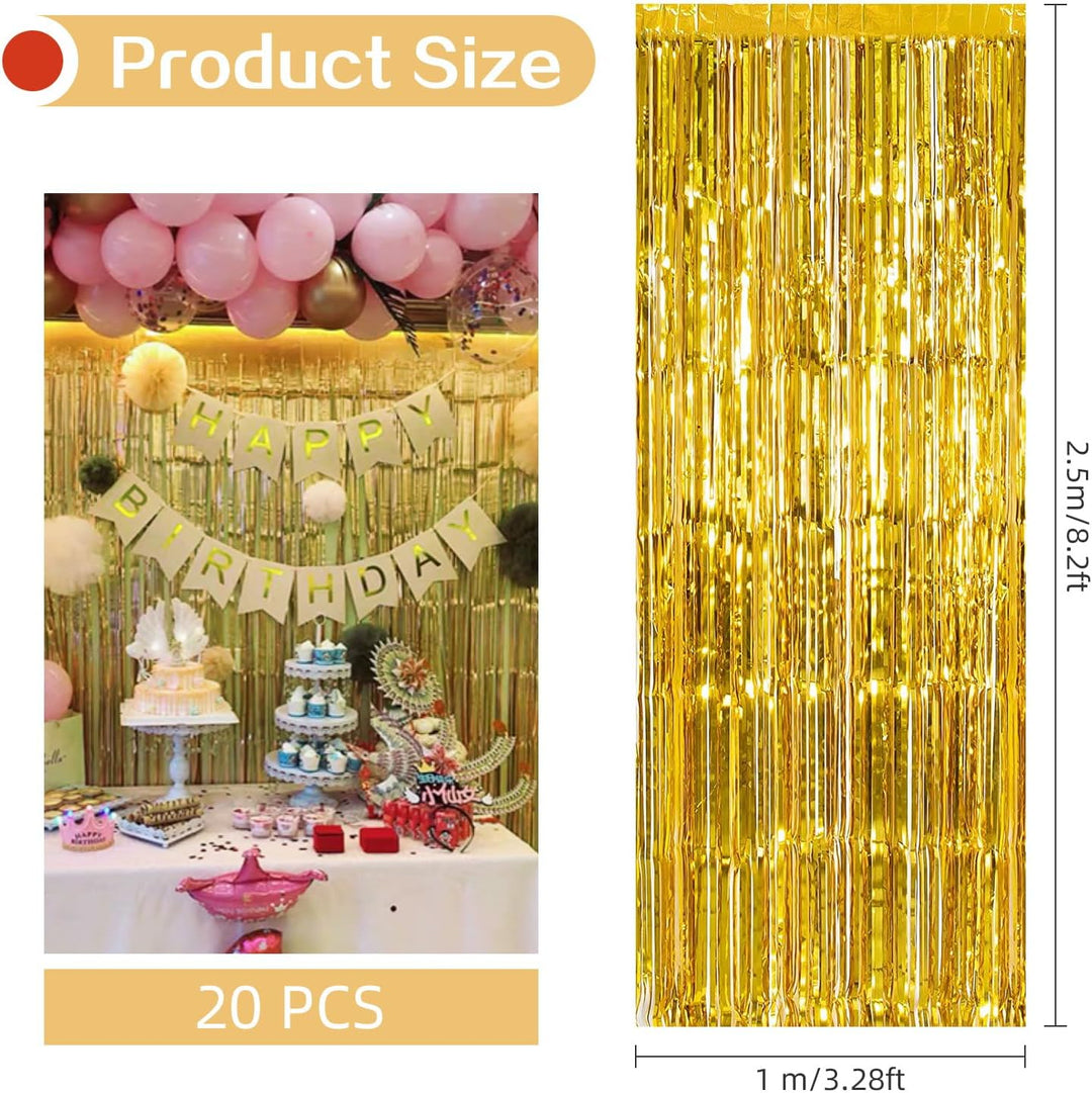 20 Stück Golden Lametta Vorhänge 1 x 2.5M Tinsel Curtain Folien Fransen Metallic Lametta Vorhange Go