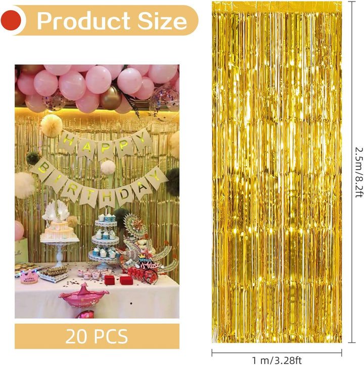 20 Stück Golden Lametta Vorhänge 1 x 2.5M Tinsel Curtain Folien Fransen Metallic Lametta Vorhange Go