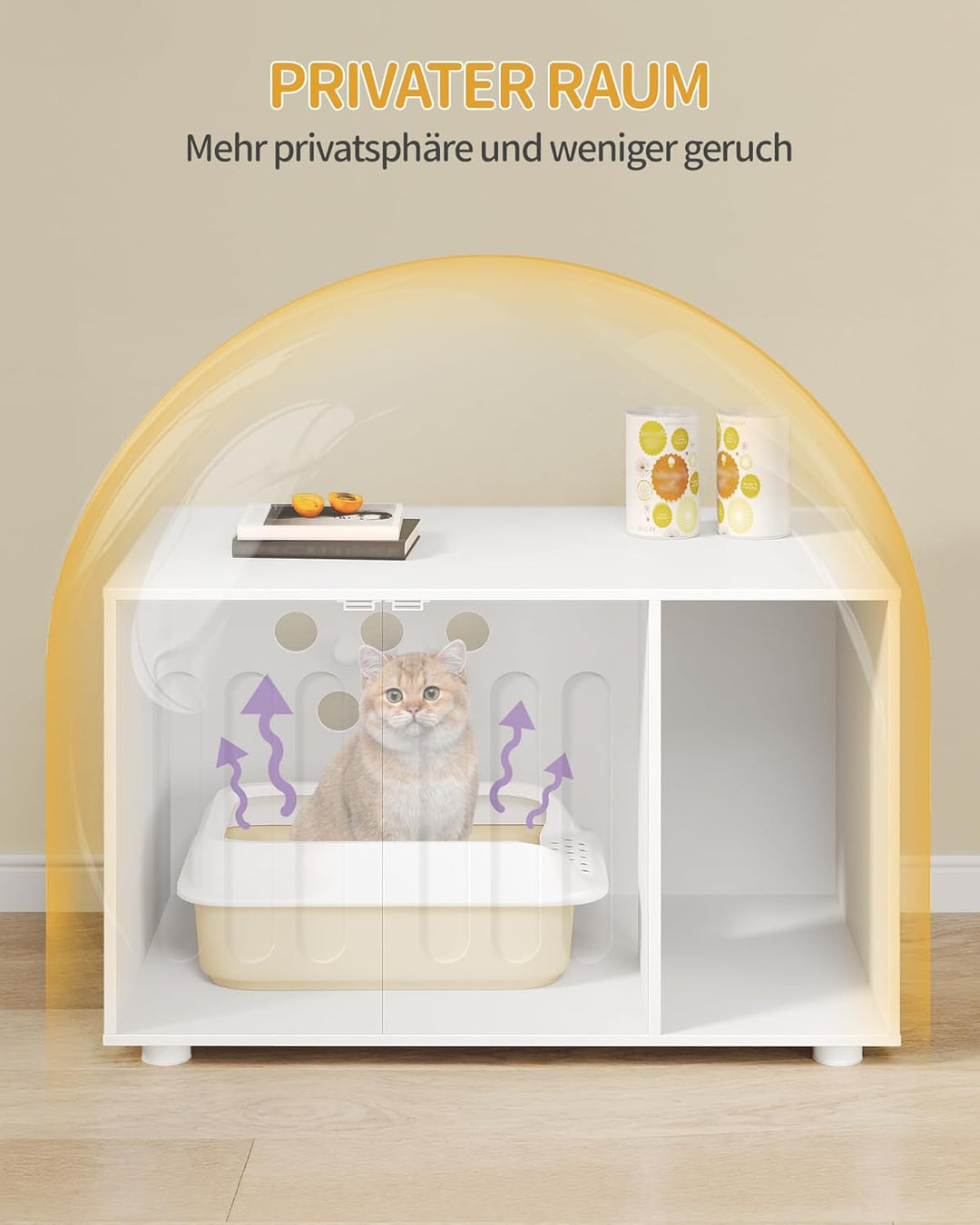 Hzuaneri Katzenschrank, Katzenklo-Schrank, 80 x 48 x 51 cm, Katzenhaus mit Tür und Separater Trennwa