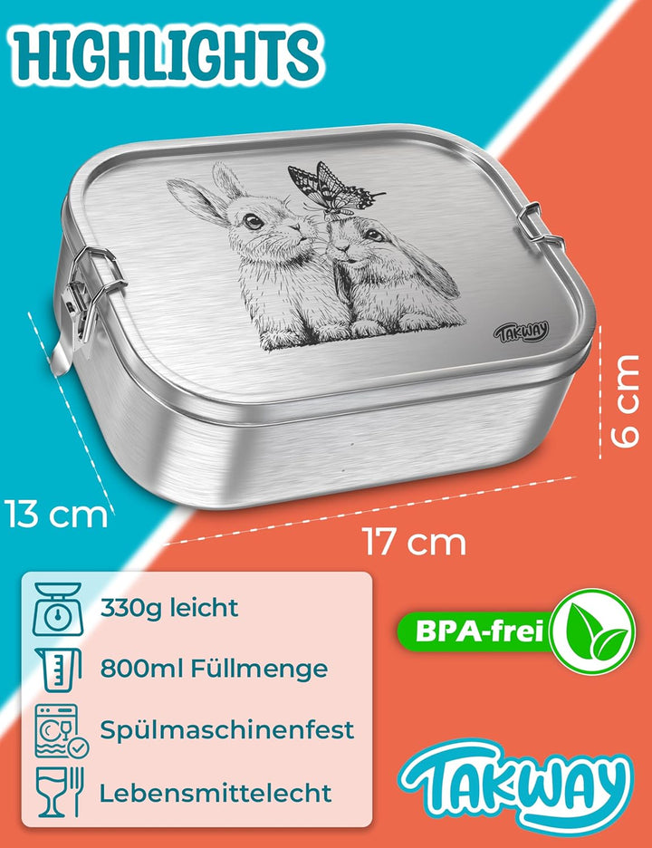 TAKWAY Edelstahl Brotdose Kinder mit Fächern 800ml | Auslaufsicher | Bento Box mit Unterteilung vari