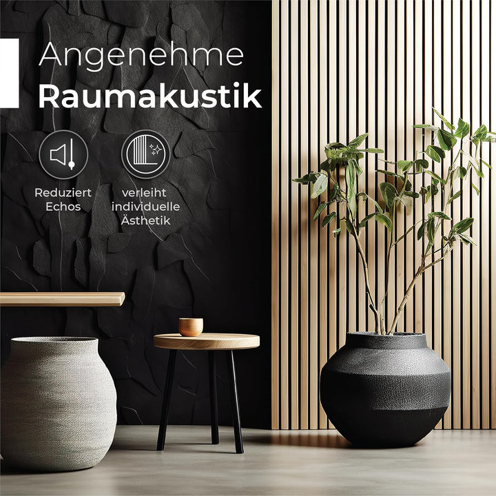Akustikpaneele aus Holz, 4 Stück x 120x60cm (2,88qm) 2,1cm dick - Wandpaneele aus Akustik-Filz (Schw