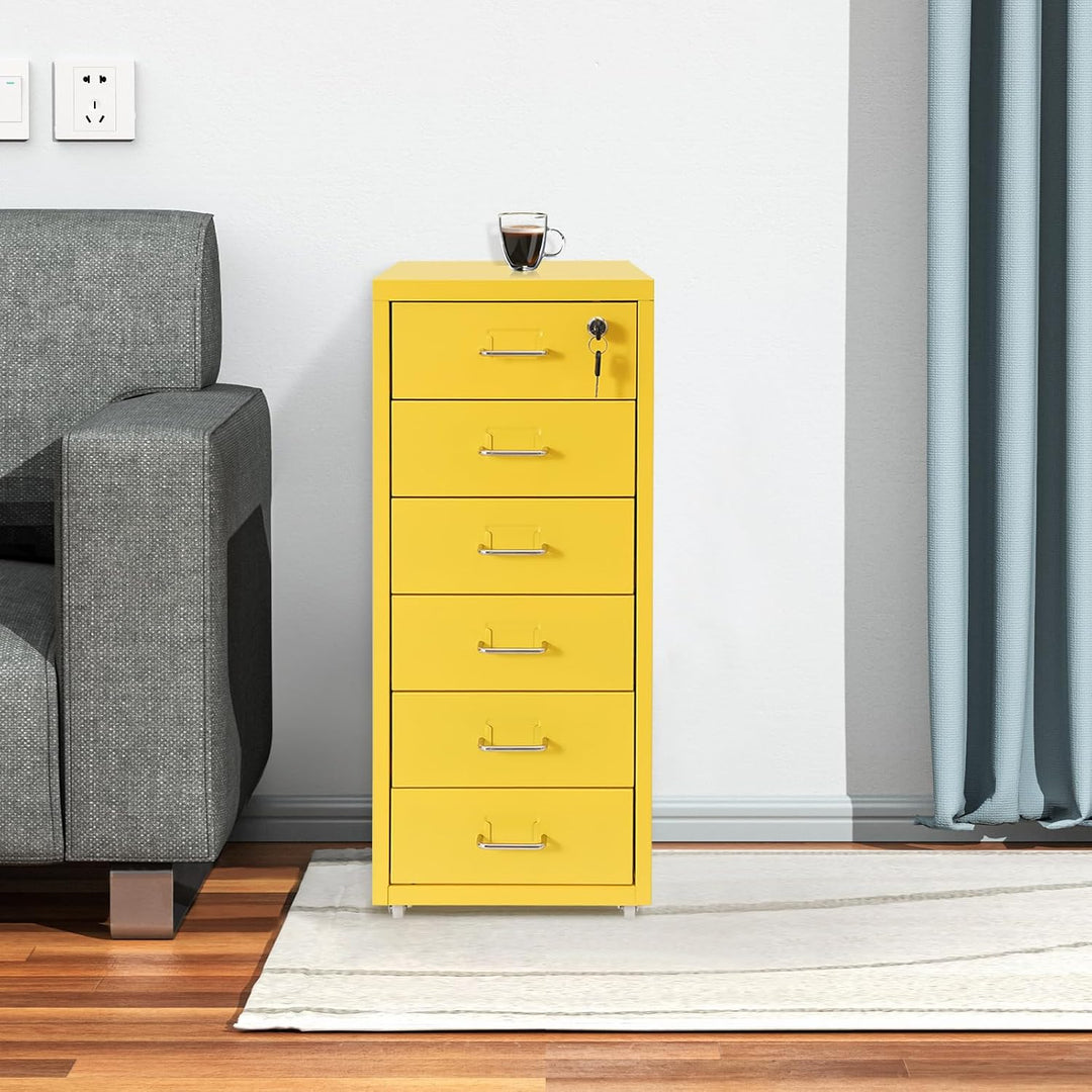 Aktenschrank mit 6 Schubladen, Rollcontainer, Aktenschrank Abschliessbar, Metall Aufbewahrungsschran