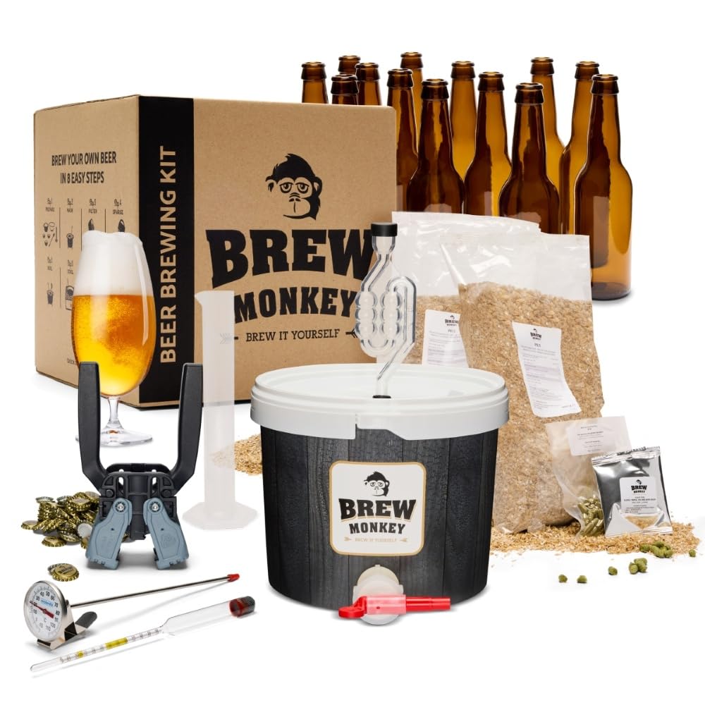 Brew Monkey® Bierbrauset Helles | Luxe Set 5 Liter Bier | 6,4% Vol. | Bier Brauen in der Küche | Bie