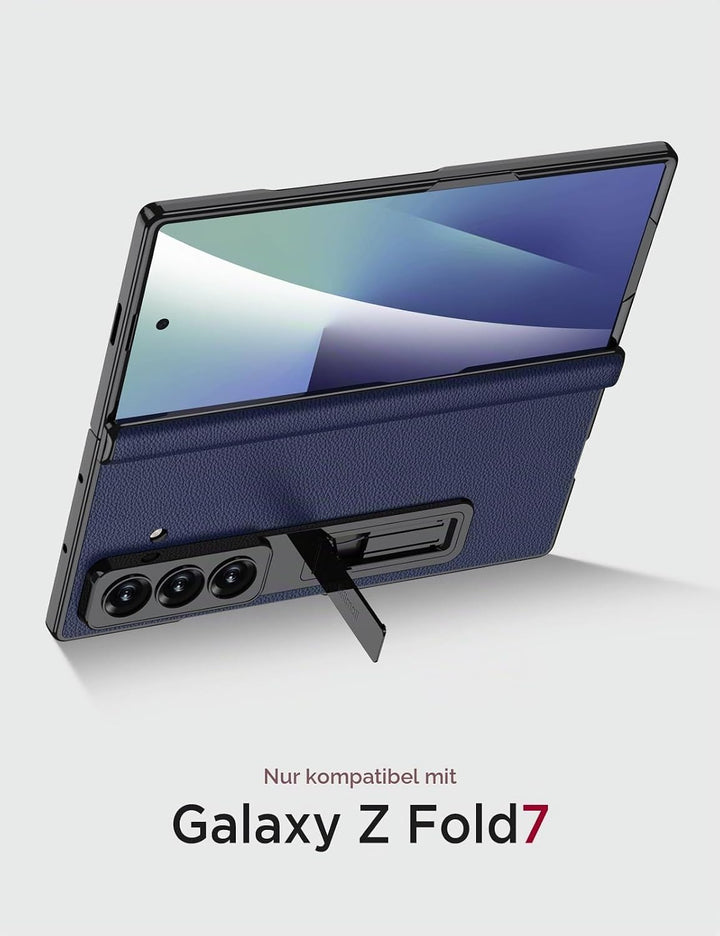 Miimall Lederhülle Kompatibel mit Samsung Galaxy Z Fold 7 Hülle mit Displayschutz+Scharnierschutz, S