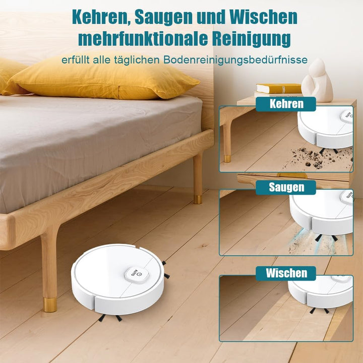 Aohcae Mini Saugroboter, 3-in-1 Mini Staubsauger Roboter, Kleiner Automatischer Staubsauger für Auto