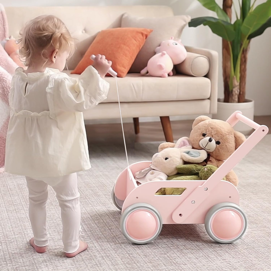 Lauflernwagen Holz, Baby Lauflernhilfe für Junge und Mädchen, Toddler Push & Pull Lauflernspielzeug,