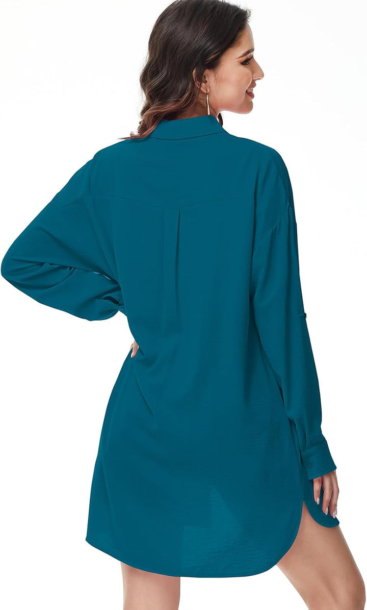 Tanmolo Damen Bluse V-Ausschnitt Hemdbluse Langarm Lässiges Hemd zum Knöpfen Langarmshirt Casual Obe