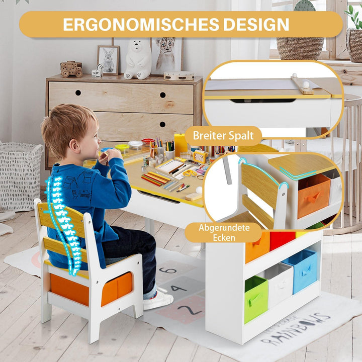 GRAVFORCE Kindertisch mit 2 Stühlen Maltisch & Basteltisch Kinder mit anhebbarer Tischplatte Spielti