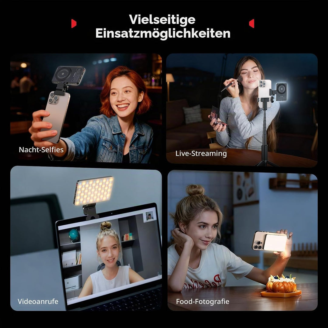 SMALLRIG M3 Magnetisches Selfie-Telefon-LED-Videolicht mit Clip, 120 LEDs 2000mAh Wiederaufladbar, 2