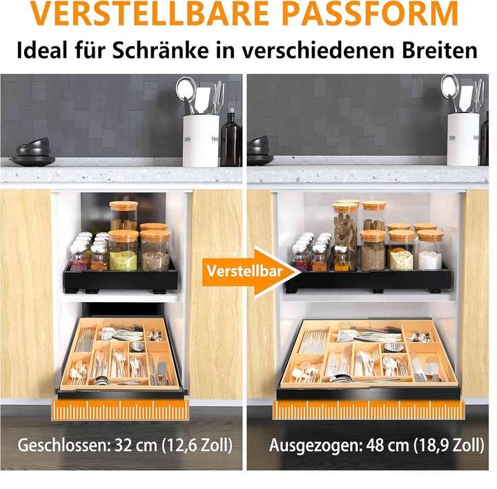 WISD Teleskopschublade - Ausziehbarer Schrank Organizer Mit 3 Schienen - Kein Bohren - Verstellbare