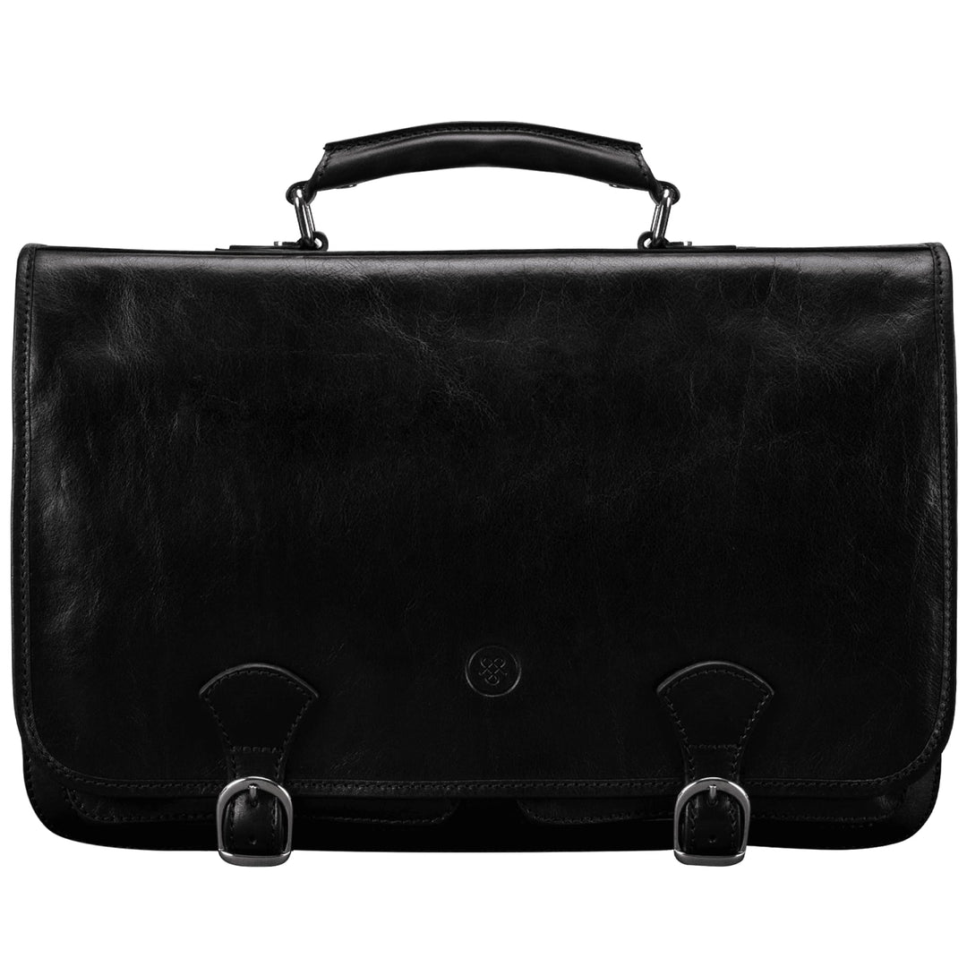 Maxwell Scott Klassische Italienische Herren Leder Aktentasche Jesolo2 in Schwarz, Schwarz