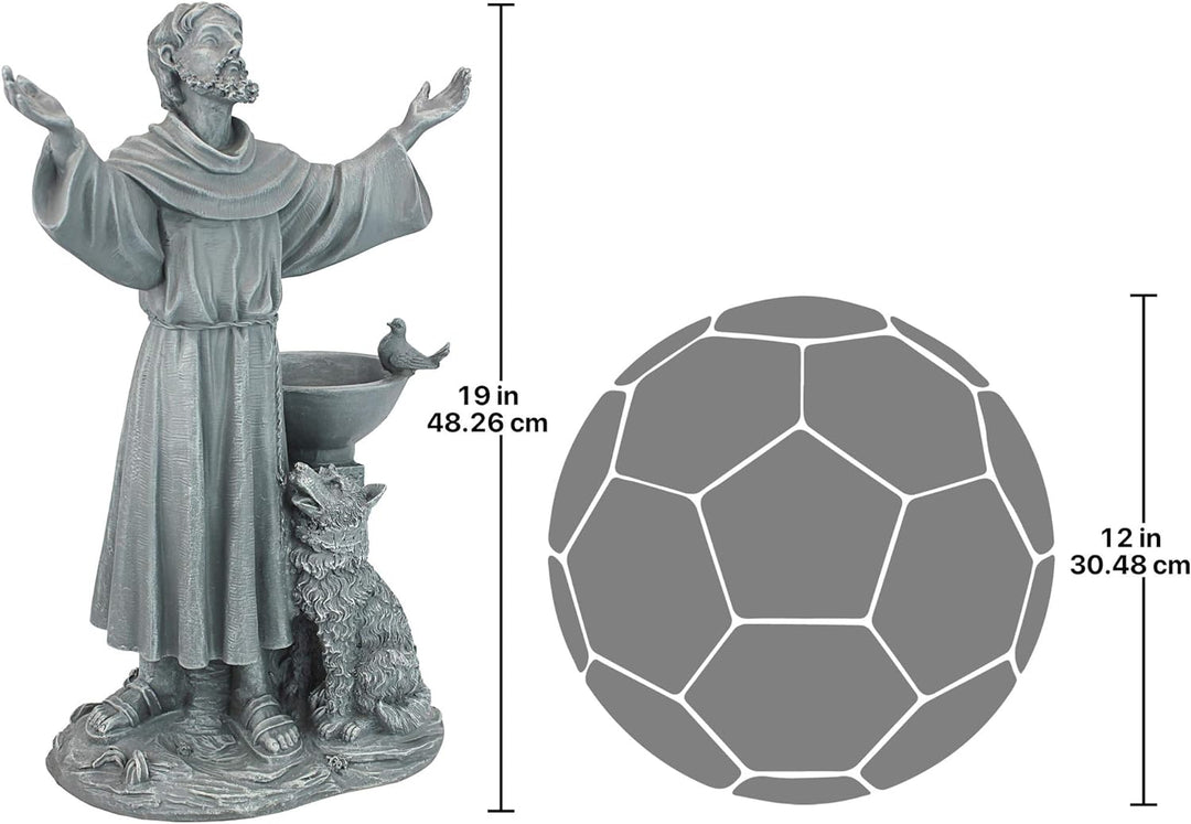 Design Toscano St. Francis Segen Religiöse Gartenstatue mit Vogeltrinkstelle, Polyresin, steingrau,