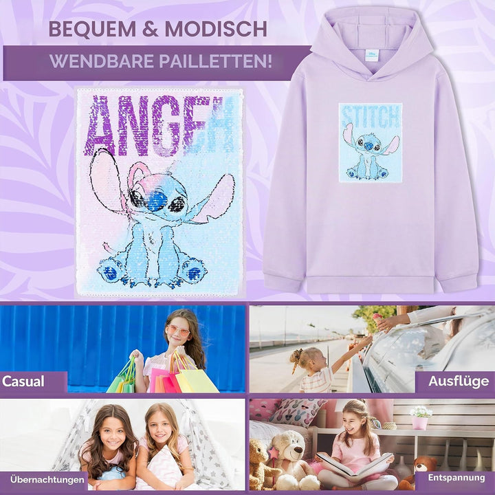 Disney Stitch Pullover Mädchen, Jungen &amp; Teens, Atmungsaktiv Kinder Hoodie Kuschelig mit Wendbarem P