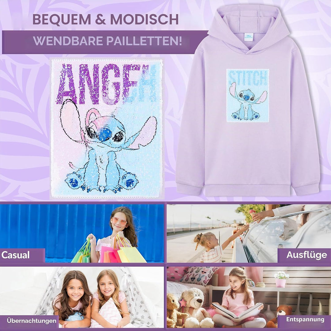 Disney Stitch Pullover Mädchen, Jungen &amp; Teens, Atmungsaktiv Kinder Hoodie Kuschelig mit Wendbarem P