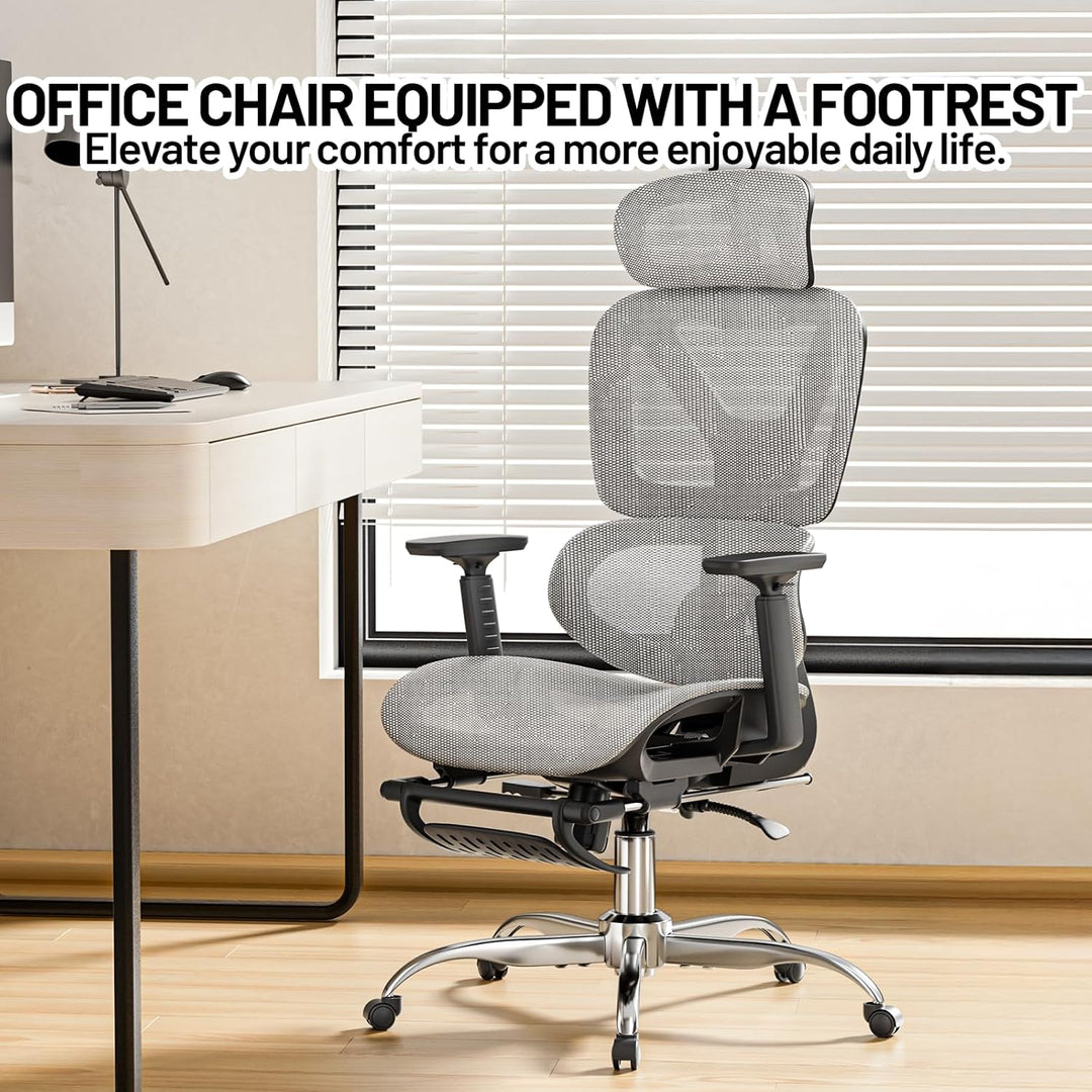 Bürostuhl Ergonomisch, Schreibtischstuhl mit Fussstütze, 90-120° Verstellbare Rückenlehne, Office Ch
