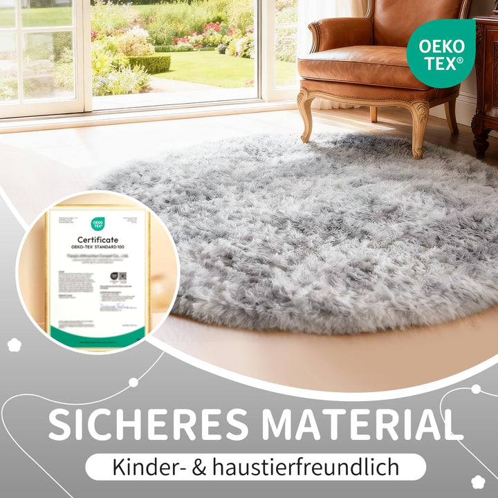 VOFUSHON Teppich Rund Hochflor Teppich Wohnzimmer Teppich Langflor Teppiche für Wohnzimmer flauschig