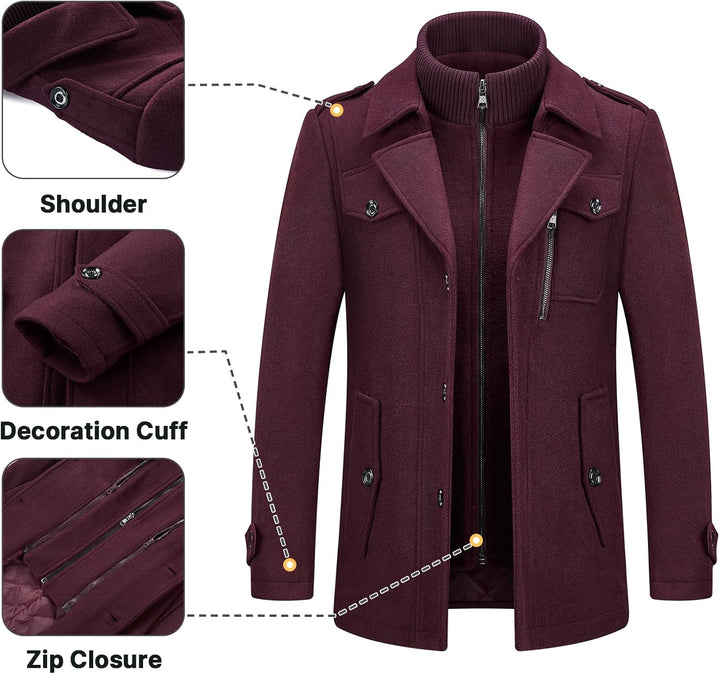 KUDORO Herren Wintermantel Wolle Kurzmantel Herren Wollmantel Mittellang Slim Fit für Business Freiz