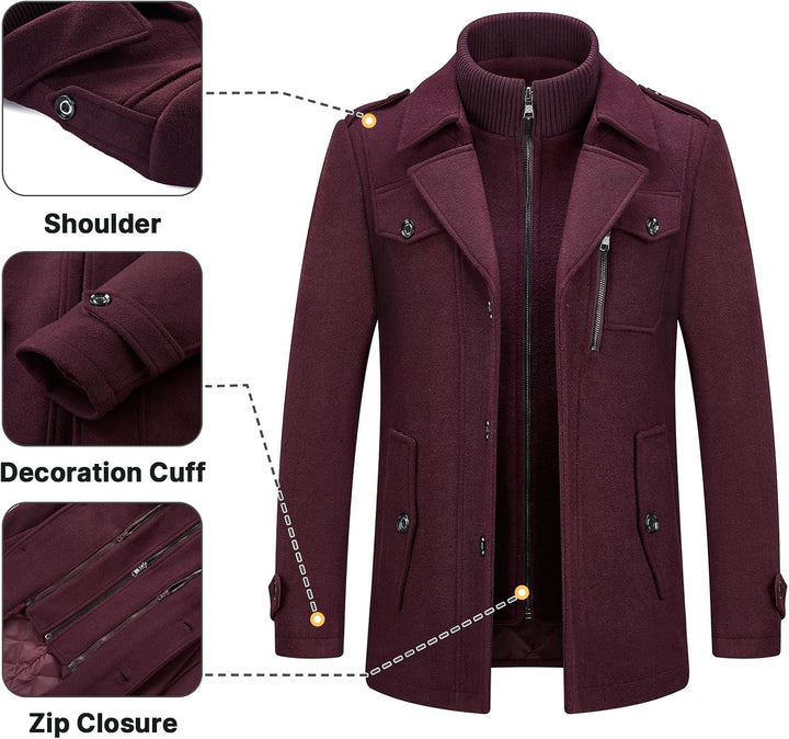 KUDORO Herren Wintermantel Wolle Kurzmantel Herren Wollmantel Mittellang Slim Fit für Business Freiz