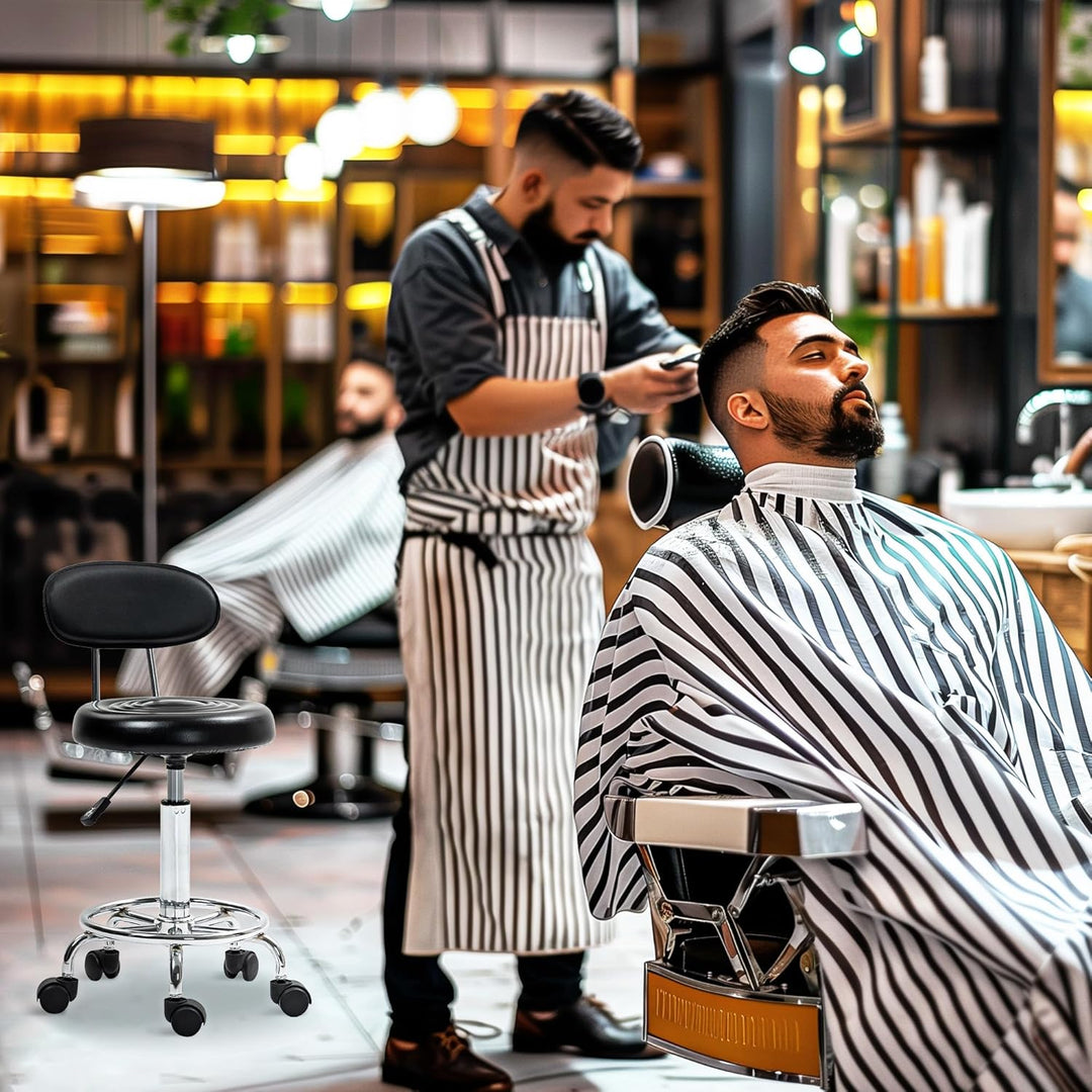 HOMCOM Rollhocker höhenverstellbar Drehhocker Drehbar Salon Hocker mit Lehne, Rädern, Arbeitshocker