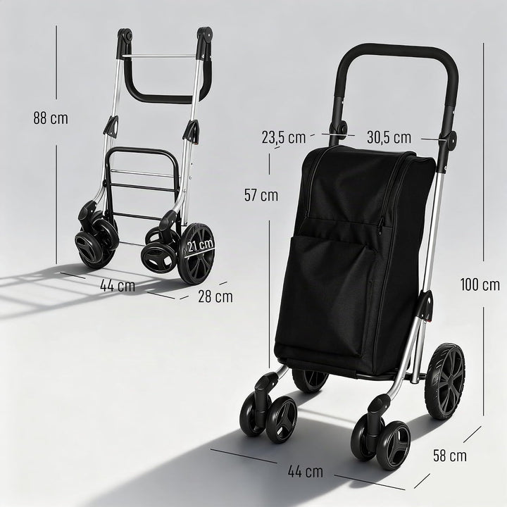 HOMCOM Einkaufstrolley Klappbar mit Kühlfach, 46L, Schwarz, Schwarz