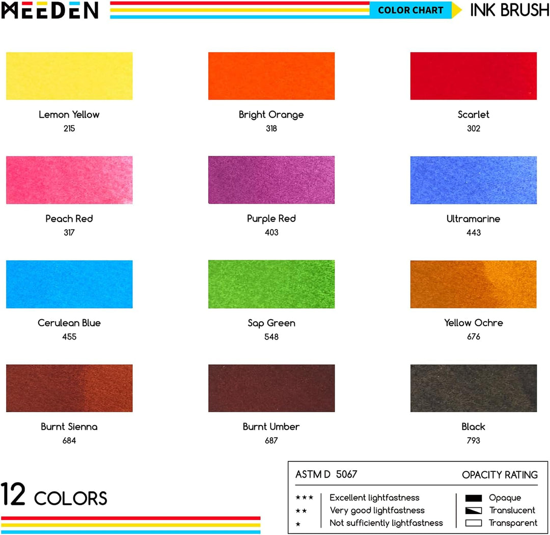MEEDEN Dye Aquarellpinsel Set mit Tinte: 12 farbstoffbasierte Tinte im Pinselstift für Aquarellmaler