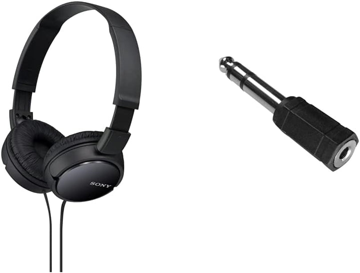 Sony MDR-ZX110 Faltbarer Bügelkopfhörer, schwarz, 25 & PremiumCord Adapter 6,3 mm Stereostecker auf