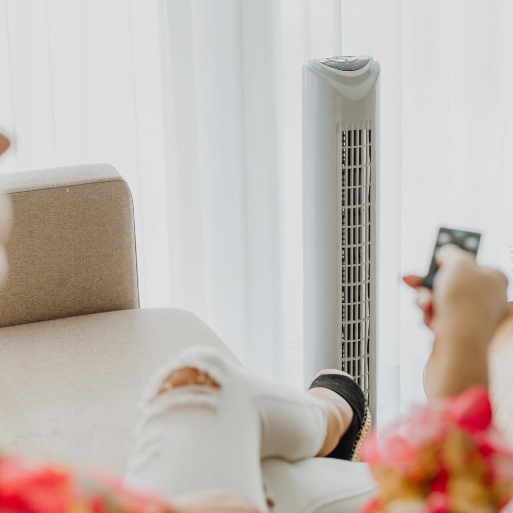 BAKAJI Turmventilator leise Säule automatische Oszillation Leistung 45 W Höhe 80 cm mit 3 Geschwindi