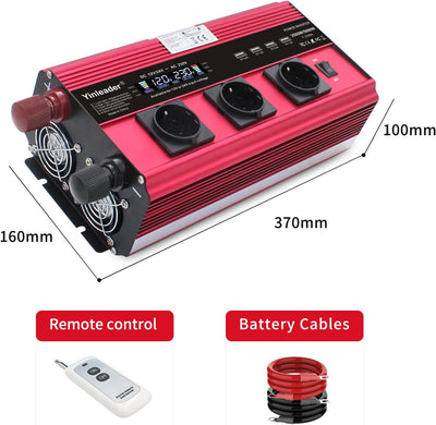 Yinleader Wechselrichter 12V/24V zu 230V 2500W / 5000W Spannungswandler 3 AC Steckdosen und 4 USB-An