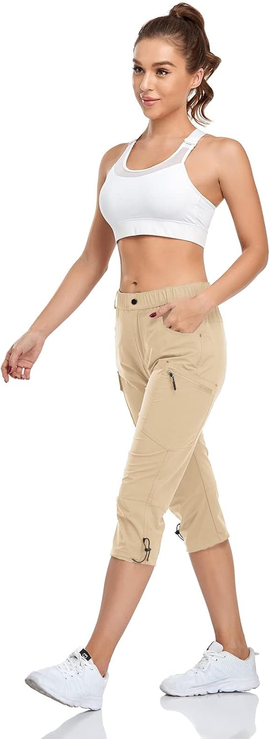 GymBrave Wanderhose Damen 3/4 Trekkinghose Stretch Leiche schnell trocknend Cargo Caprihose Sommer O