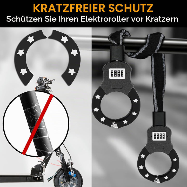 E Scooter Schloss mit Zahlencode, Zahlenschloss für E Scooter, 6mm-Kettenglied Handschellenschloss,